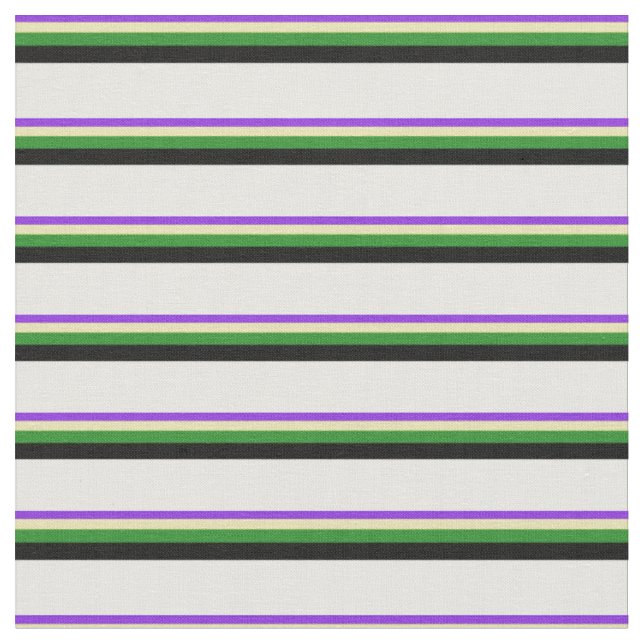 Purple, Tan, Forest Green, Black & White Pattern Fabric (Close Up)