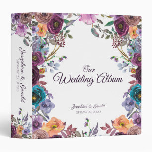 Purple Tan Lavender Flower Wedding Photo Album Binder