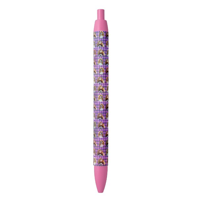 Purple Tartan Cavalier Spaniels Pattern, Pen (Front Vertical)