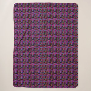 Purple Tartan Kittens,  Large Sherpa Blanket