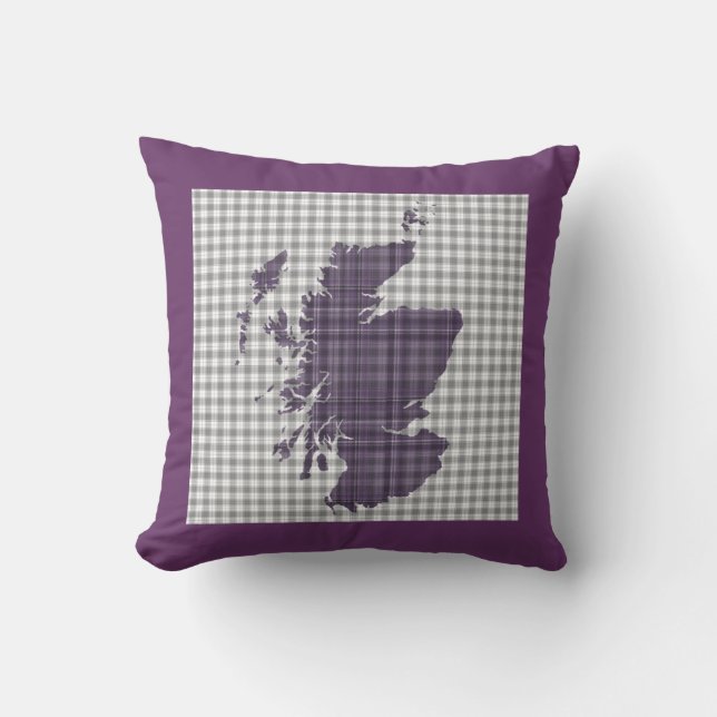 Purple Tartan Map of Scotland Cushion (Front)