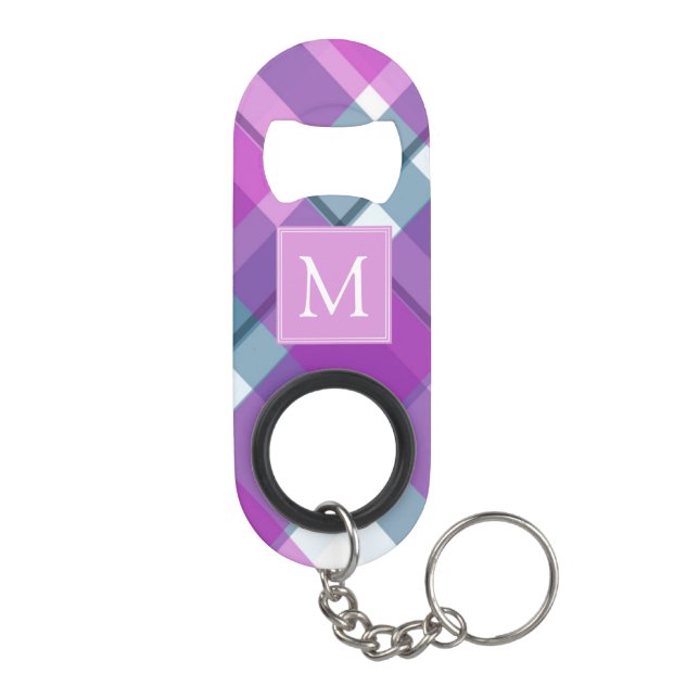 Purple Tartan Monogram Keychain Bottle Opener (Back)