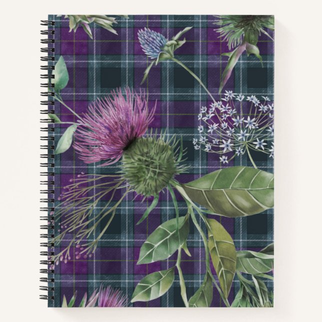 Purple Tartan with Thistle Overlay Notebook (Front)