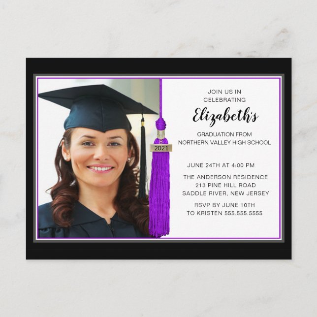 Purple Tassel Photo Graduation Party Invitation (Devant)