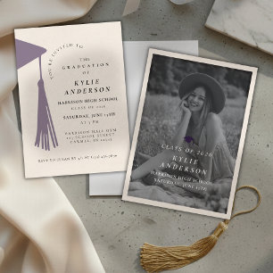 Purple Tassel Senior Photo High School Graduation  Invitation
