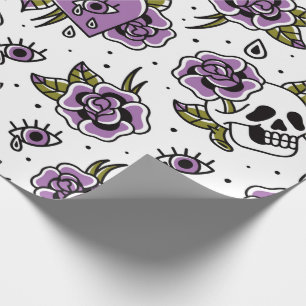 Purple Tattoo Skull & Rose Wrapping Paper