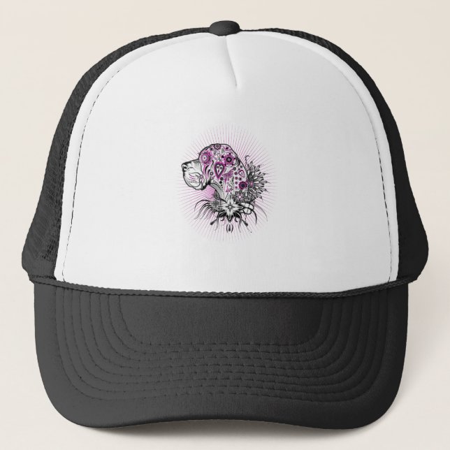 Purple Tattoo Styled Great Dane Trucker Hat (Front)