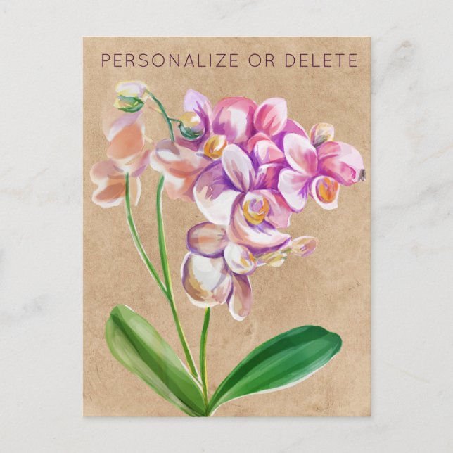 Purple Taupe Orchid Watercolor Floral Personalized Postcard (Front)
