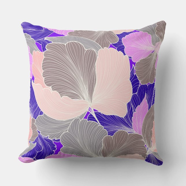 Purple/Taupe Reversible Fan Leaf Pillow (Front)