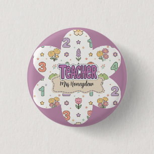 Purple Teacher School Numbers Pattern 1 Inch Round Button