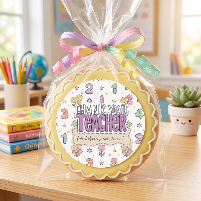 Purple Teacher School Numbers Pattern  Classic Round Sticker (Creator Uploaded)