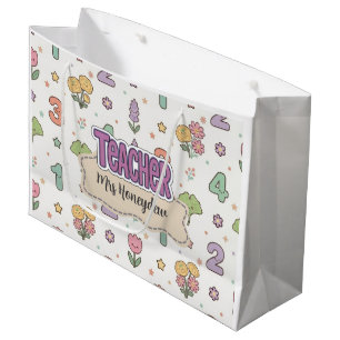 Purple Teacher School Numbers Pattern Large Gift Bag