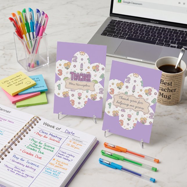 Purple Teacher School Numbers Pattern  Thank You Card (Creator Uploaded)