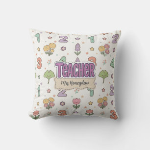 Purple Teacher School Numbers Pattern Throw Pillow