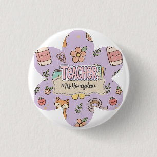 Purple Teacher School Supplies Pattern 1 Inch Round Button