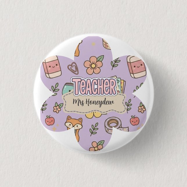 Purple Teacher School Supplies Pattern  1 Inch Round Button (Front)
