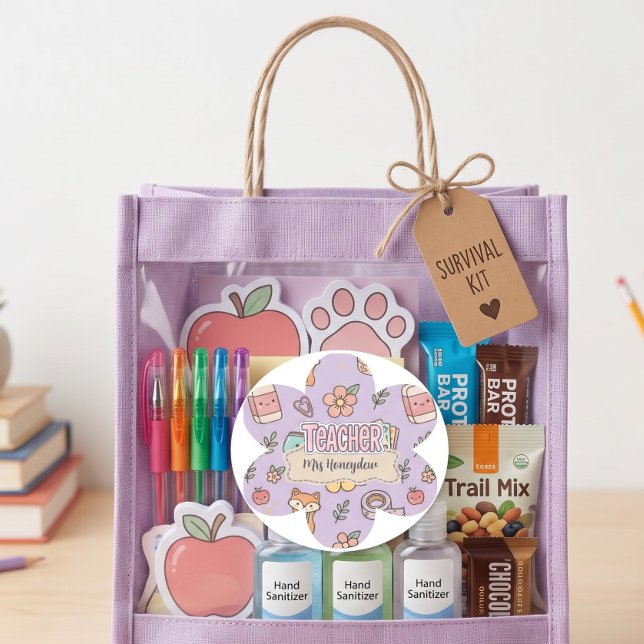 Purple Teacher School Supplies Pattern  Classic Round Sticker (Creator Uploaded)