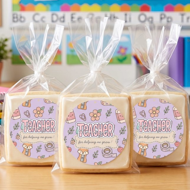 Purple Teacher School Supplies Pattern  Classic Round Sticker (Creator Uploaded)