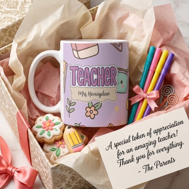Purple Teacher School Supplies Pattern  Coffee Mug (Creator Uploaded)