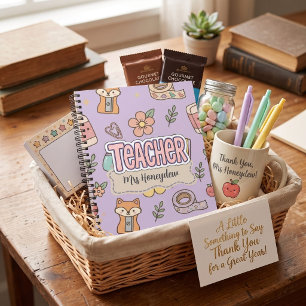 Purple Teacher School Supplies Pattern Notebook