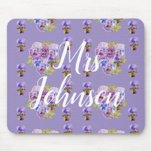 Purple Teachers Name floral Computer Mouse Mat Pad