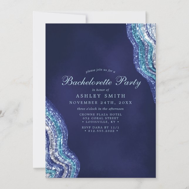 Purple Teal Agate Geode Gemstone Bachelorette Invitation (Front)