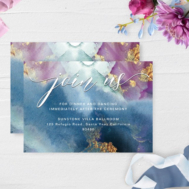 Purple, Teal and Blue Watercolor Reception Details Enclosure Card (Creator Uploaded)