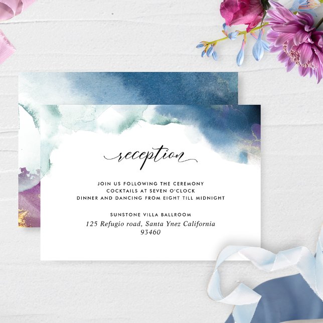 Purple, Teal and Blue Watercolor Wedding Reception Enclosure Card (Creator Uploaded)