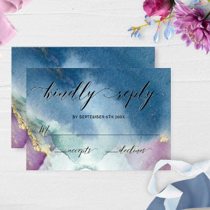 Purple, Teal and Blue Watercolor Wedding RSVP Card