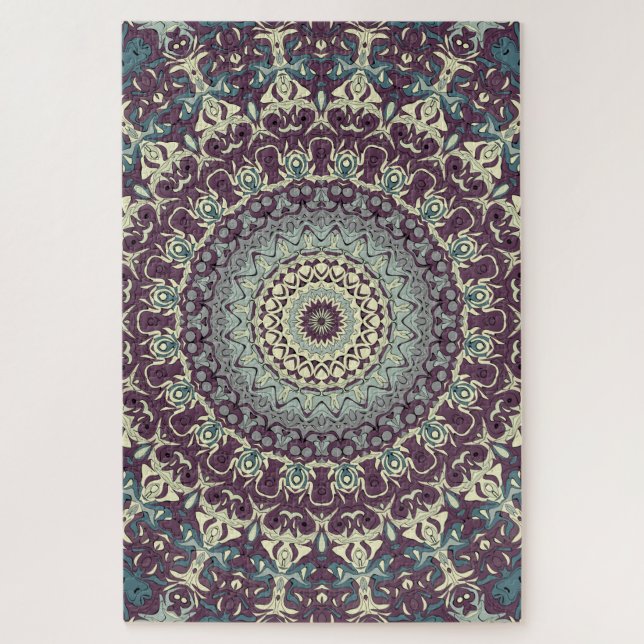 Purple Teal and Cream Mandala Pattern Jigsaw Puzzle (Vertical)