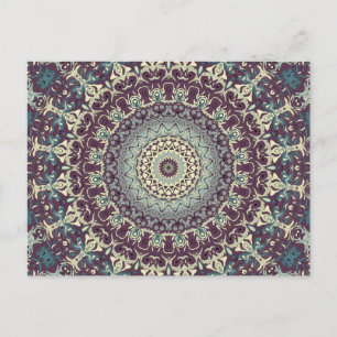 Purple Teal and Cream Mandala Pattern Postcard