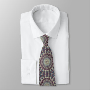 Purple Teal and Cream Mandala Pattern Tie