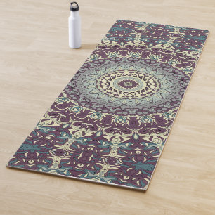 Purple Teal and Cream Mandala Pattern Yoga Mat