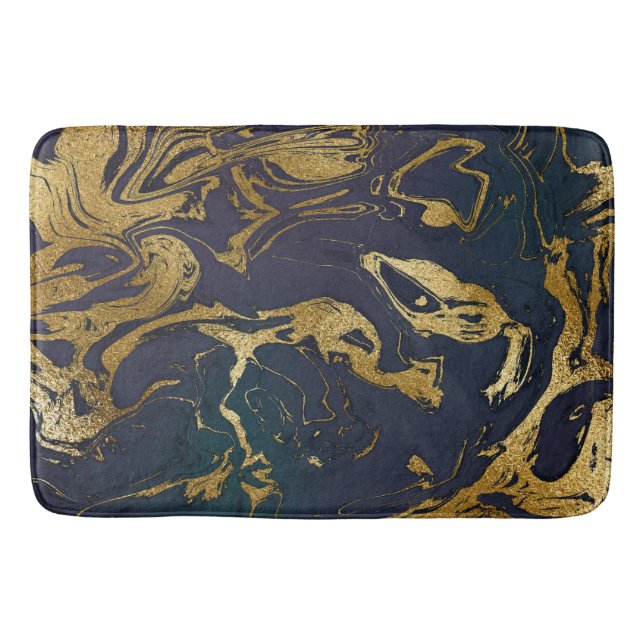 Purple Teal and Gold Marble Bath Mat (Front)