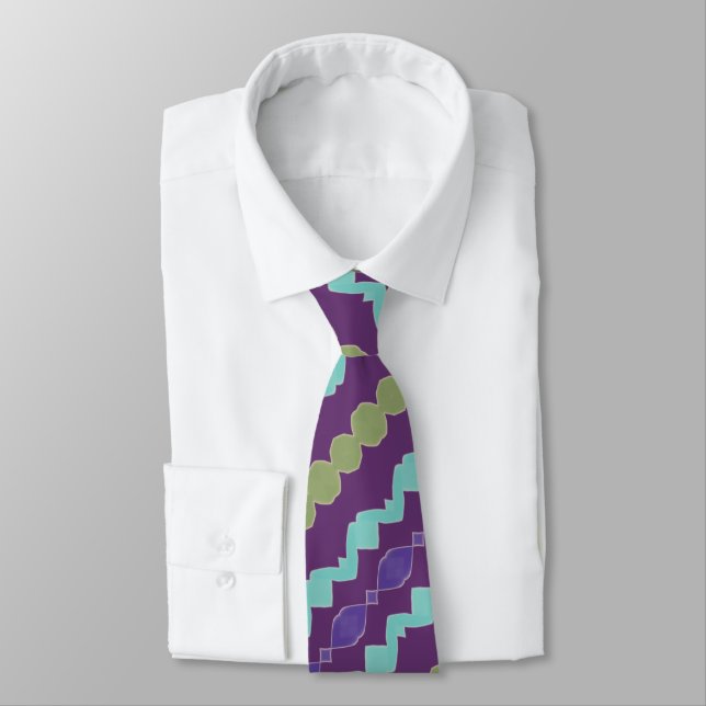 Purple Teal And Green Patterned Tie (Tied)