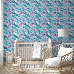 Purple, Teal and Turquoise Watercolor Stripes Wallpaper