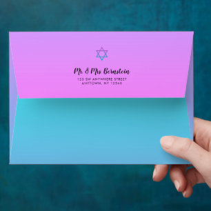 Purple Teal Bat Mitzvah Return Address A7 Envelope