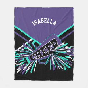 Purple, Teal, Black & White Cheerleader Design Fleece Blanket