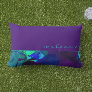 Purple Teal & Blue Abstract Design Welcome Lumbar Pillow