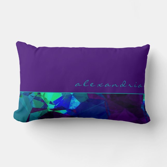 Purple Teal & Blue Abstract Geometric | Name Lumbar Pillow (Front)