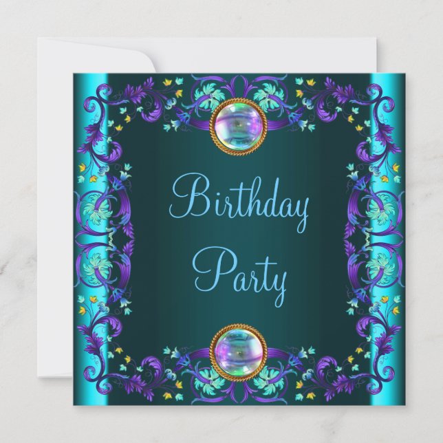 Purple Teal Blue Birthday Party Invitation (Front)