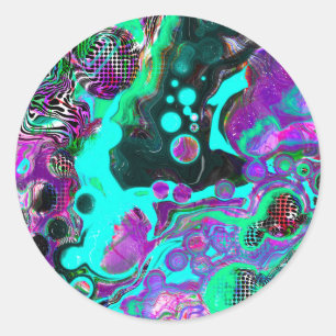 Purple, Teal, Blue, Black Colorful Abstract Fluid  Classic Round Sticker