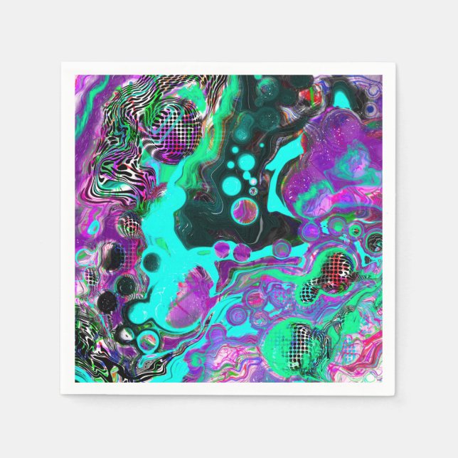 Purple, Teal, Blue, Black Colourful Abstract Fluid Napkin (Front)