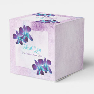 Purple Teal Blue Dendrobium Orchid Wedding Favor Box