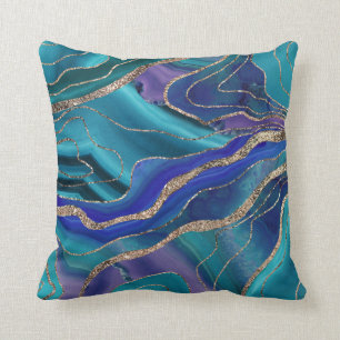 Purple Teal Blue Galaxy Nebula Agate Glitter #1 Throw Pillow