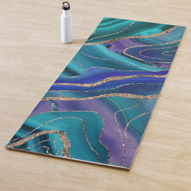 Purple Teal Blue Galaxy Nebula Agate Glitter #1 Yoga Mat (In Situ)