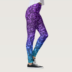 Purple Teal Blue Glitter Bokeh Leggings