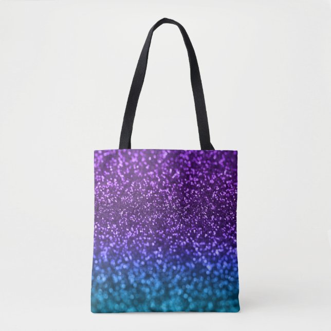 Purple Teal Blue Ombre Glitter Bokeh Tote Bag (Front)