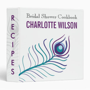purple, teal blue peacock wedding Recipe Folder Binder
