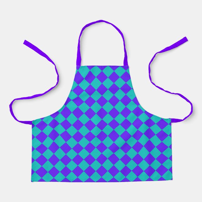 Purple Teal Chequered Diamond Pattern Apron (Front)